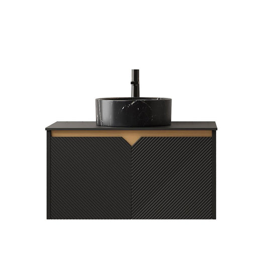 30" Black Wood Floating Double Door Bathroom Vanity With Ceramic Sink