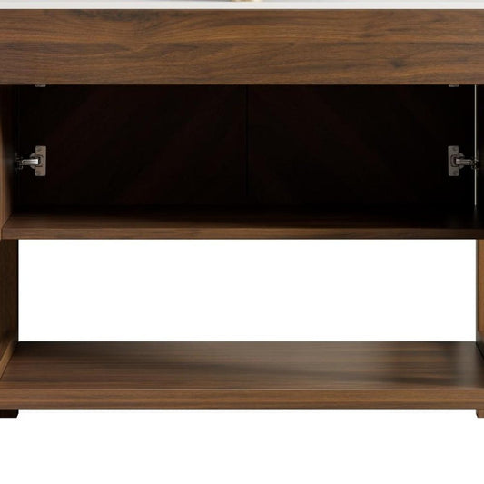 36" Brown Wood Double Door Bathroom Vanity With Black Ceramic Sink