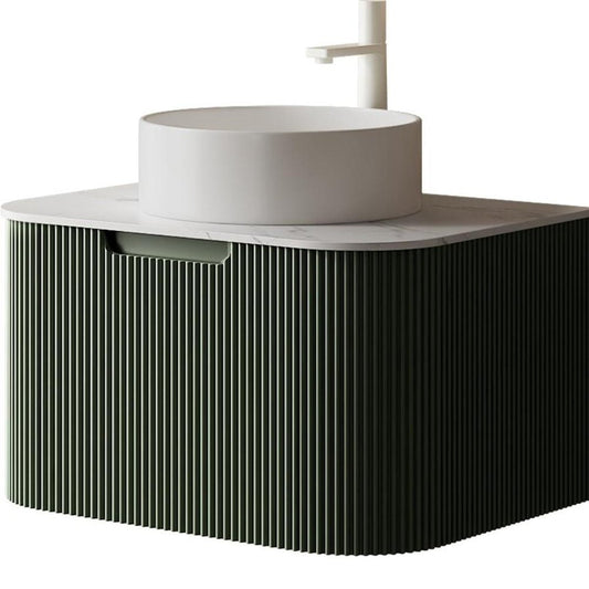 30" Green Wood Floating Bathroom Vanity With White Ceramic Sink