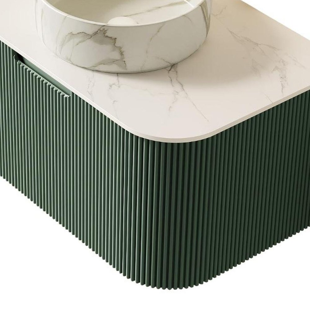 30" Green Wood Floating Bathroom Vanity With White Ceramic Sink HomeRoots