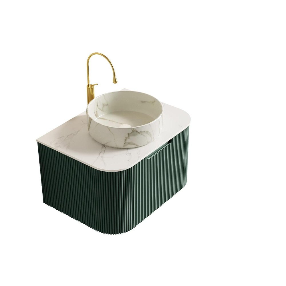 24" Green Wood Floating Bathroom Vanity With White Ceramic Sink