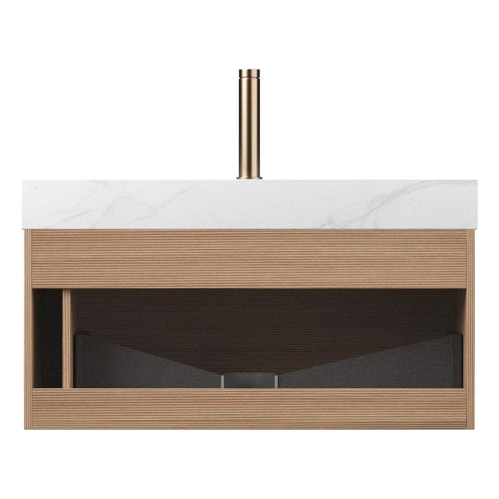 36" Brown Wood Floating Bathroom Vanity With White Ceramic Sink HomeRoots