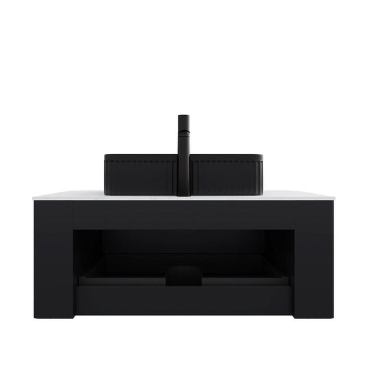 36" Black Wood Floating Bathroom Vanity With Ceramic Sink