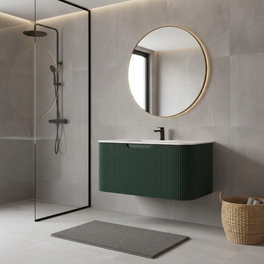 30" Green Wood Floating Bathroom Vanity HomeRoots