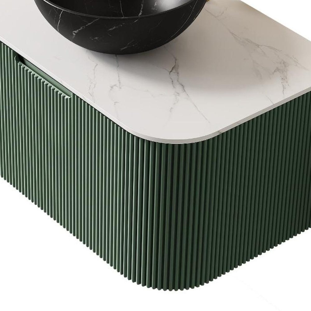 30" Green Wood Floating Bathroom Vanity With Black Ceramic Sink HomeRoots