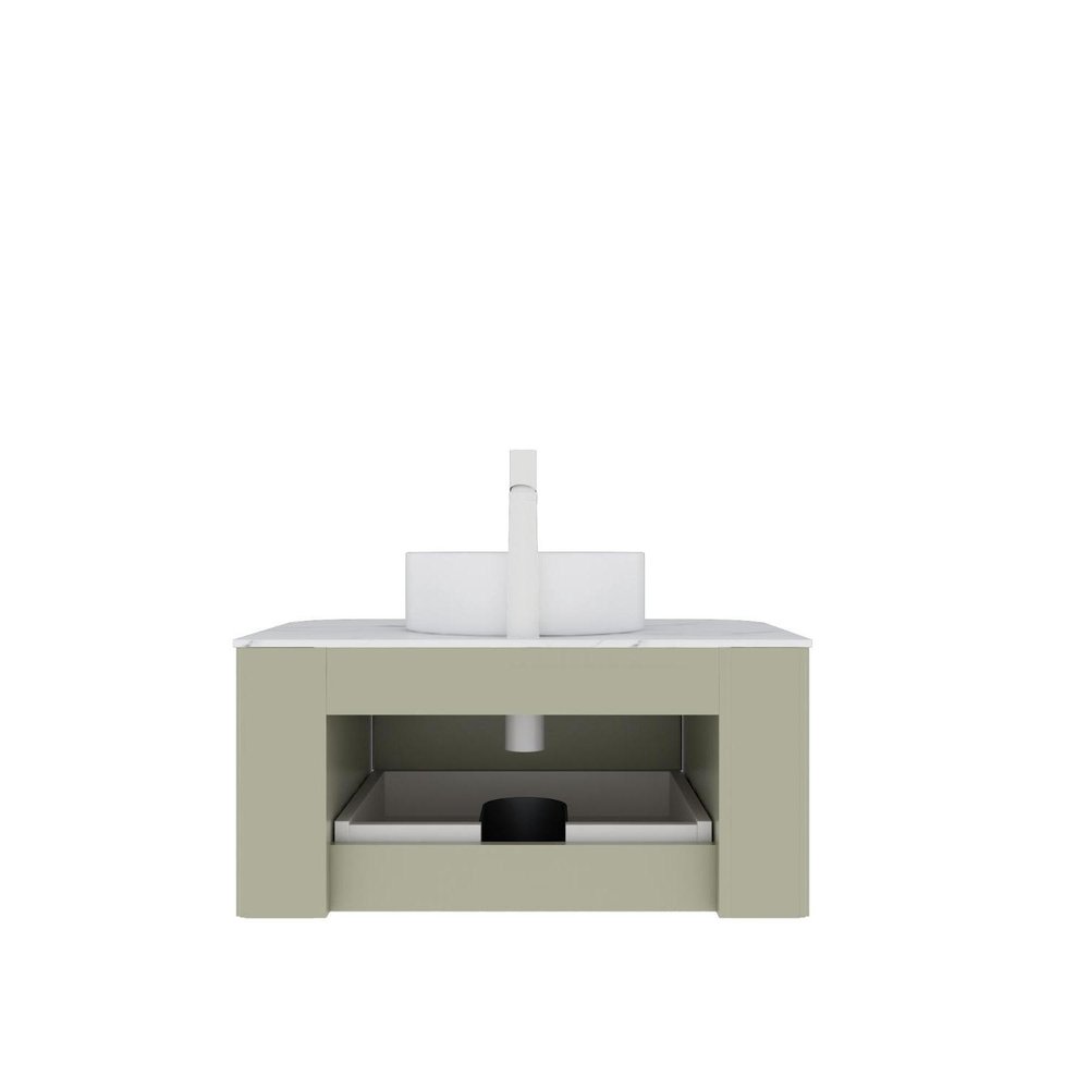 30" Green Wood Floating Bathroom Vanity With White Ceramic Sink HomeRoots