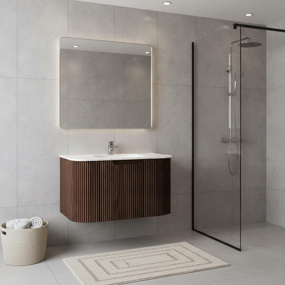 24" Brown Wood Floating Bathroom Vanity HomeRoots
