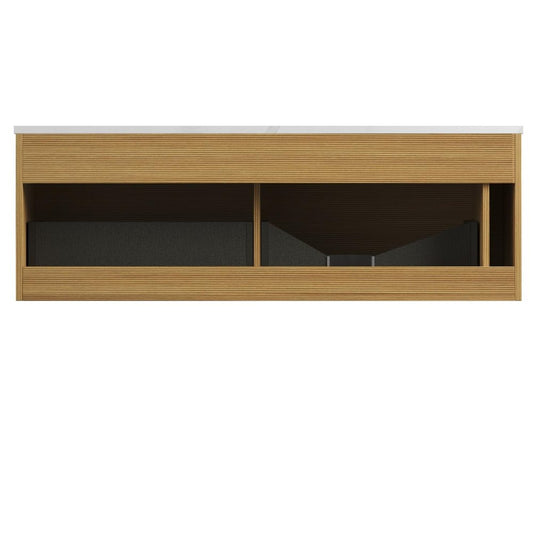 48" Brown Wood Floating Bathroom Vanity With Two Drawers