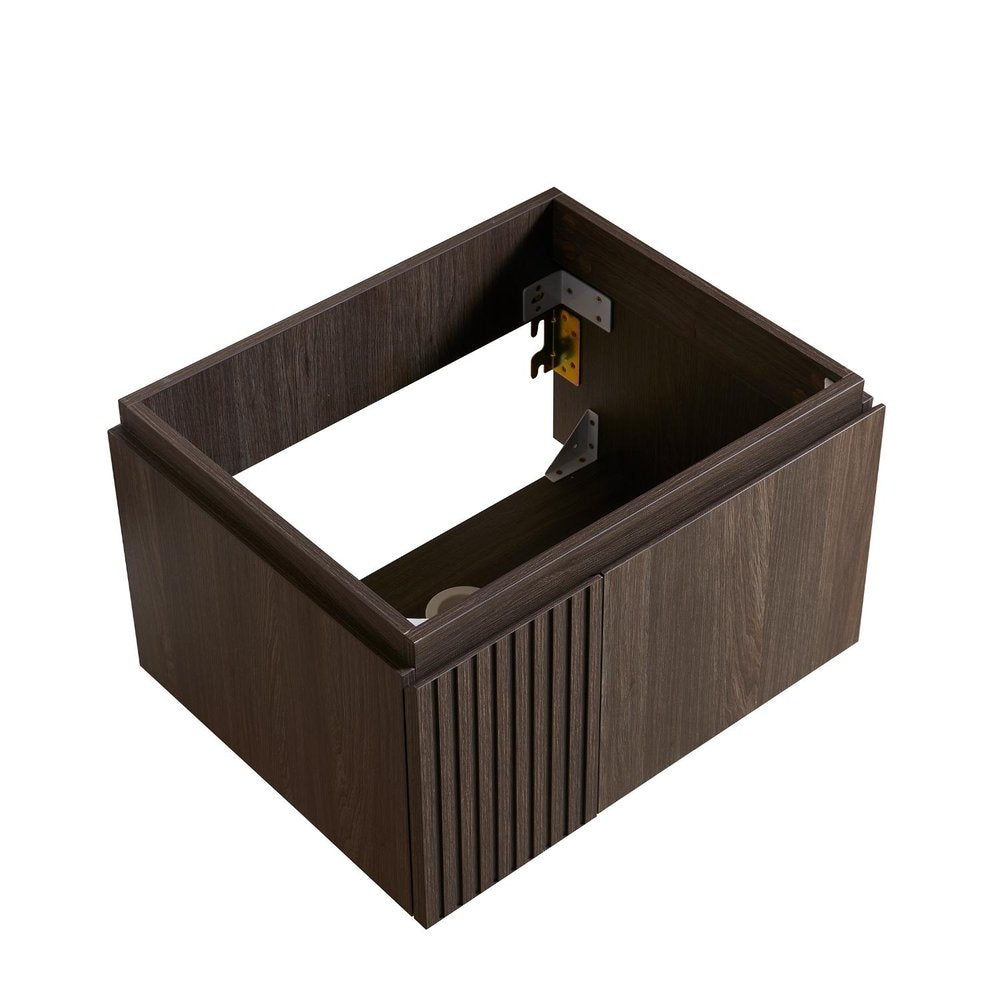 24" Brown Wood Floating Double Door Bathroom Vanity HomeRoots