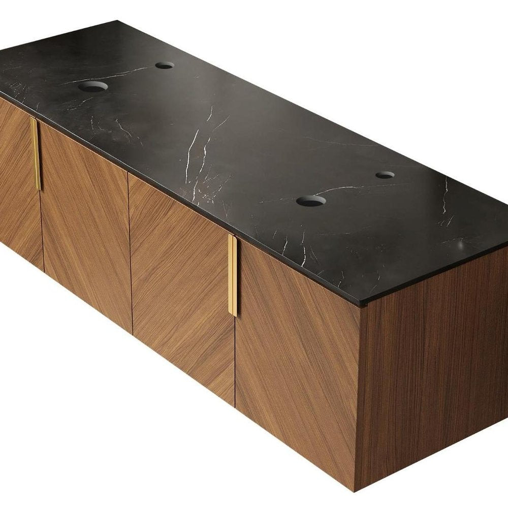 60" Brown Wood Floating Four Door Bathroom Vanity HomeRoots