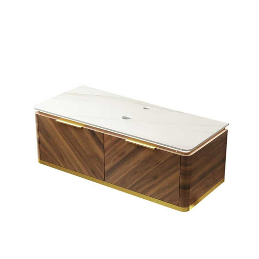 48" Brown Wood Floating Bathroom Vanity With Two Drawers