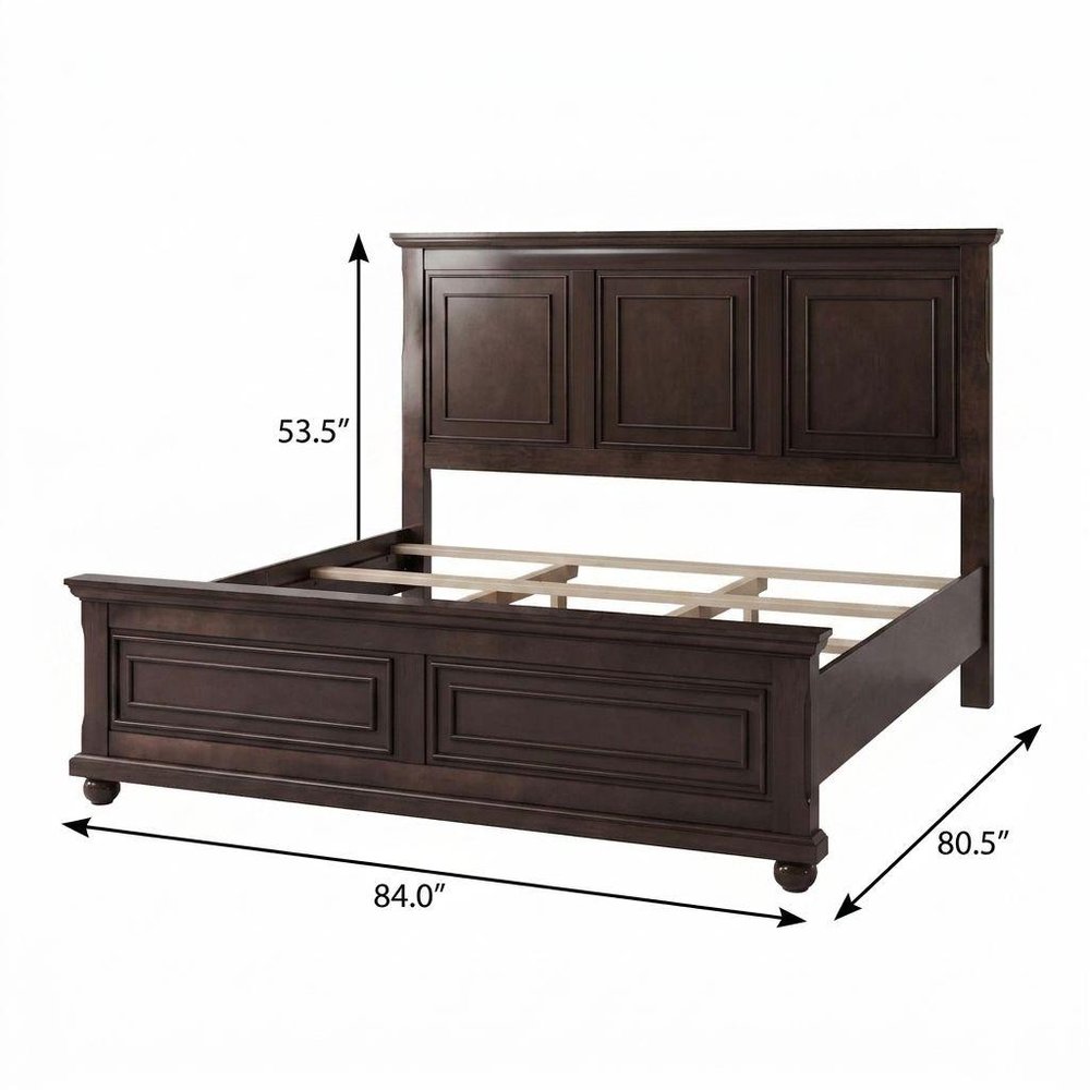 Brown Inlaid Panels Solid Wood King Bed Frame HomeRoots