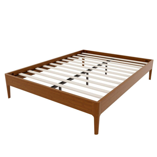 Brown Solid Wood And Metal Queen Bed Frame