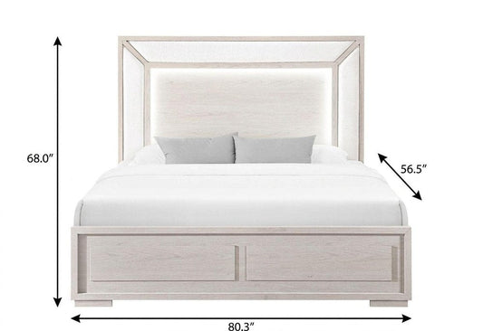 Beige Wood And Upholstery Lighted Upholstered Full Bed Frame