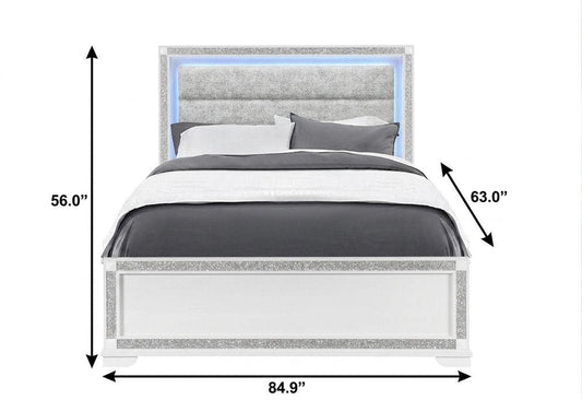 White Faux Crystal Bling Wood Lighted Queen Bed Frame