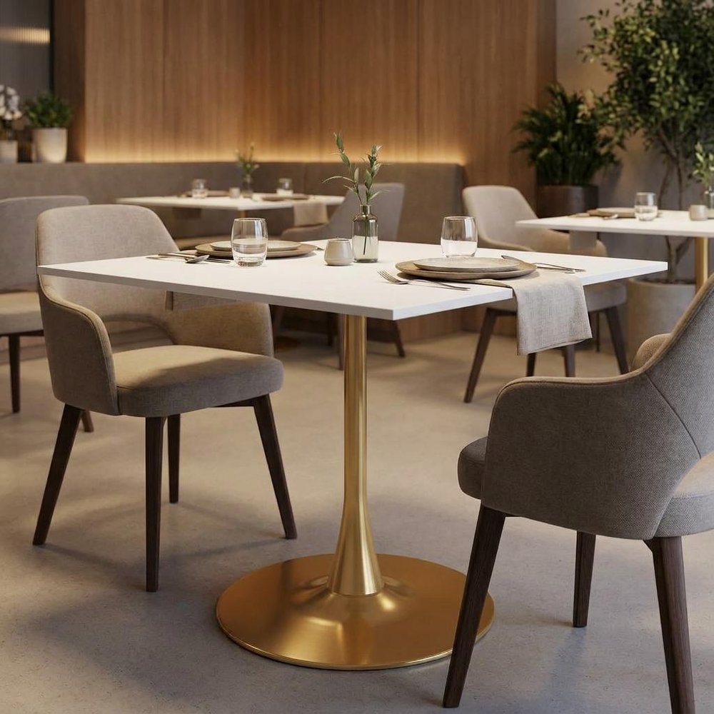36" White Wood And Steel Pedestal Base Square Dining Table
