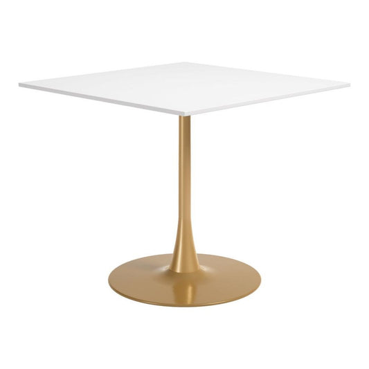 36" White Wood And Steel Pedestal Base Square Dining Table