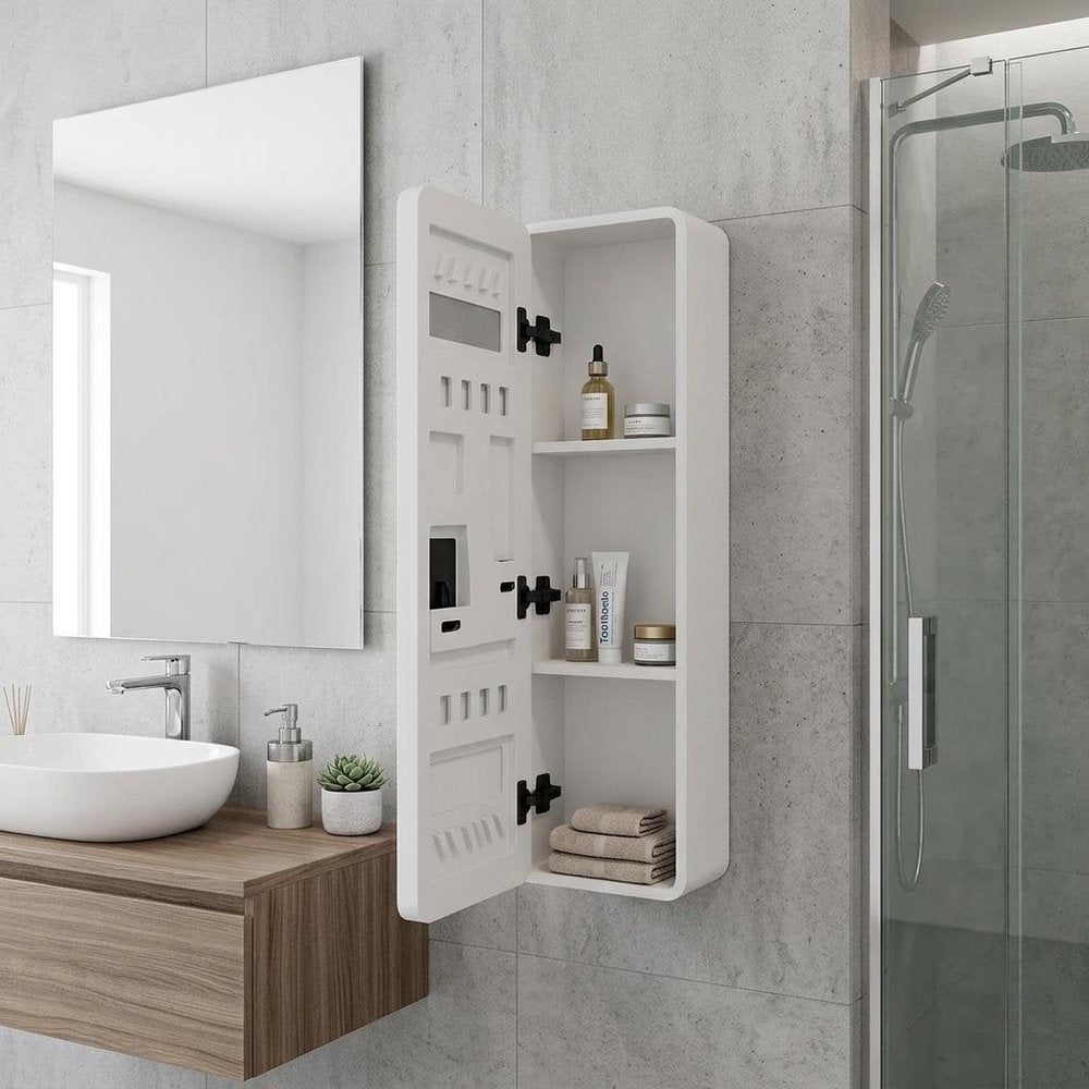 5" White Glass Wall Mounted No Textural Detailing Single Door Medicine Cabinet HomeRoots
