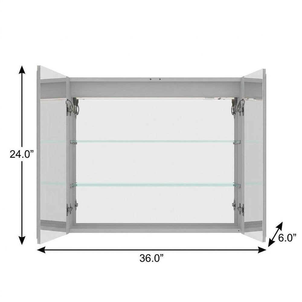 36" Silver Glass Wall Mounted No Textural Detailing Double Door Medicine Cabinet HomeRoots
