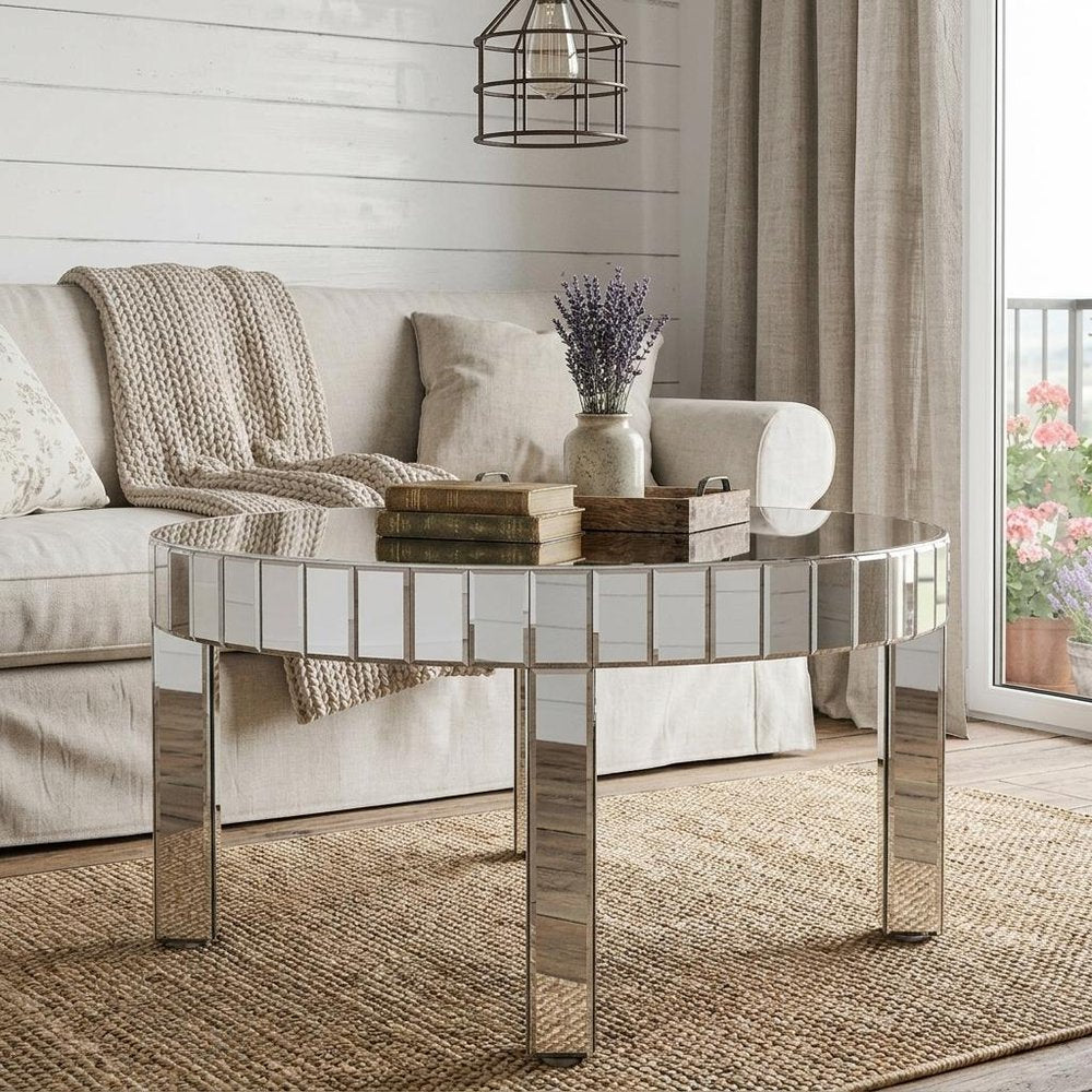 32" Silver And Natural Wood And Solid Wood Oval Pedestal Coffee Table