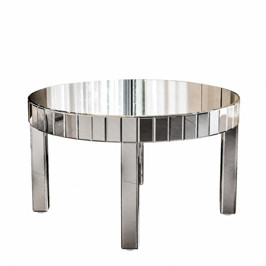 32" Silver And Natural Wood And Solid Wood Oval Pedestal Coffee Table