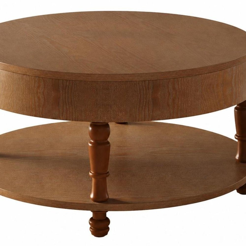 32" Natural Wood And Solid Wood Oval Pedestal Coffee Table