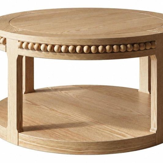 32" Natural Wood And Solid Wood Oval Pedestal Coffee Table