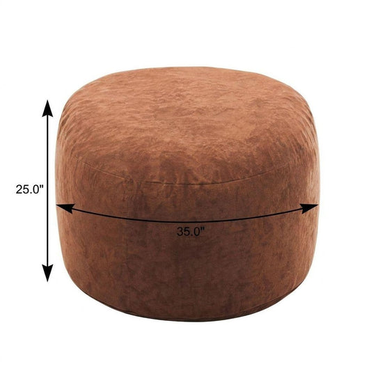 35" Brown Upholstered Bean Bag Chair