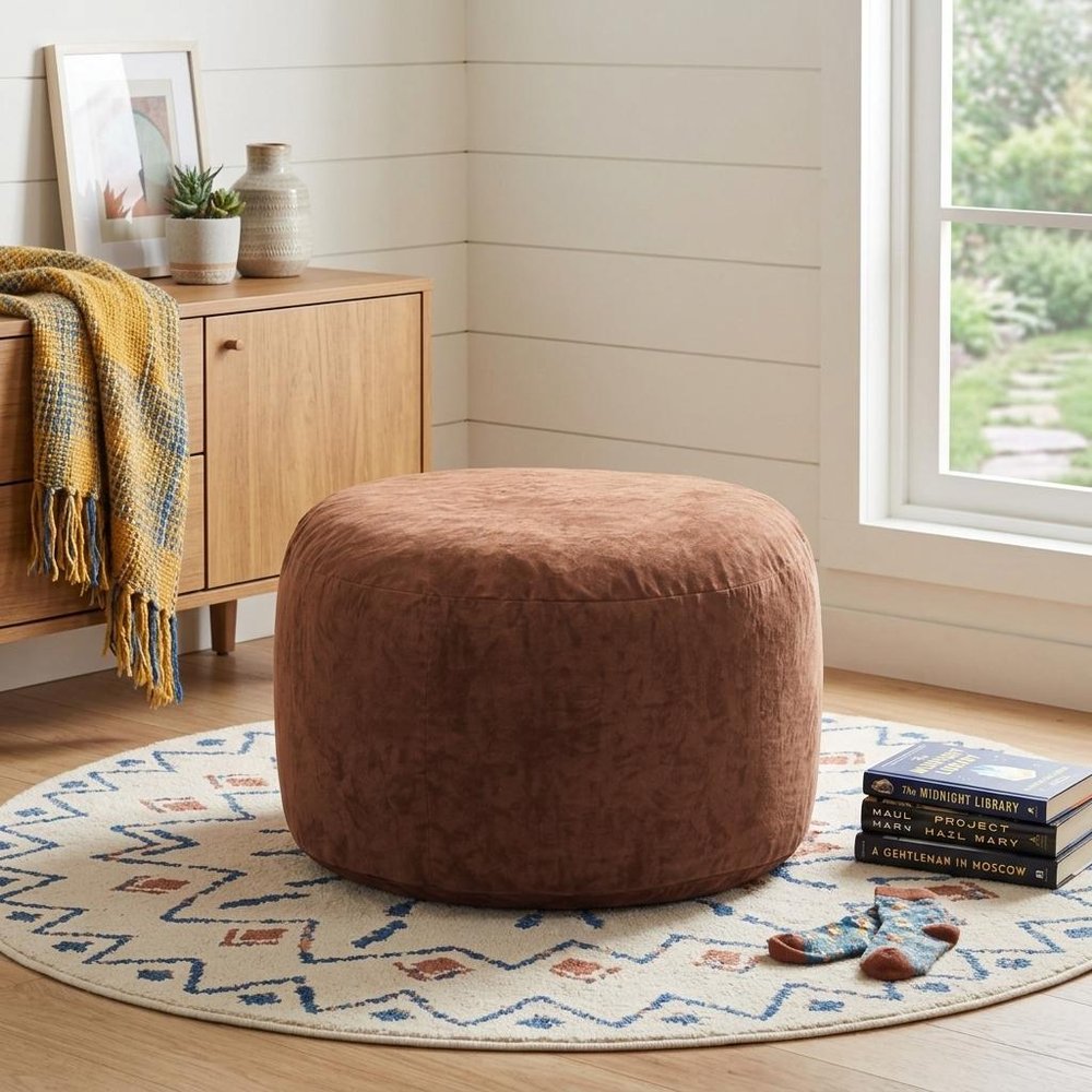 35" Brown Upholstered Bean Bag Chair HomeRoots