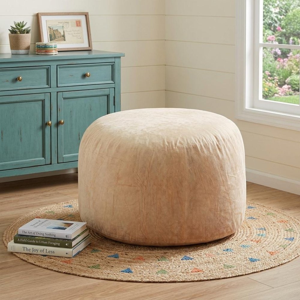 35" Camel Upholstered Bean Bag Chair HomeRoots