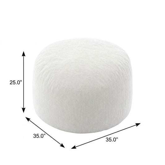 35" White Upholstered Bean Bag Chair