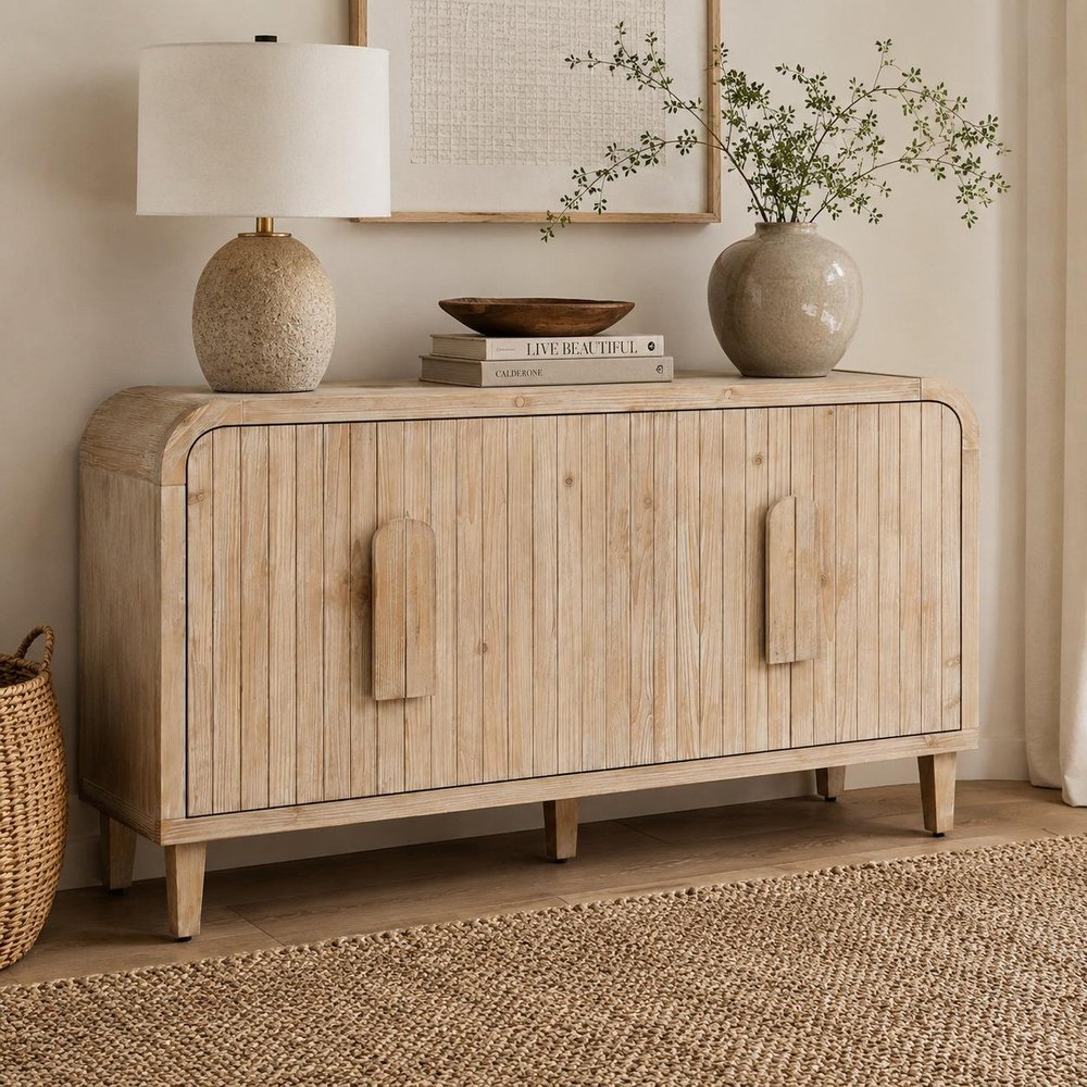 59" Black Distressed Wood Paneled Sideboard With Four Doors HomeRoots
