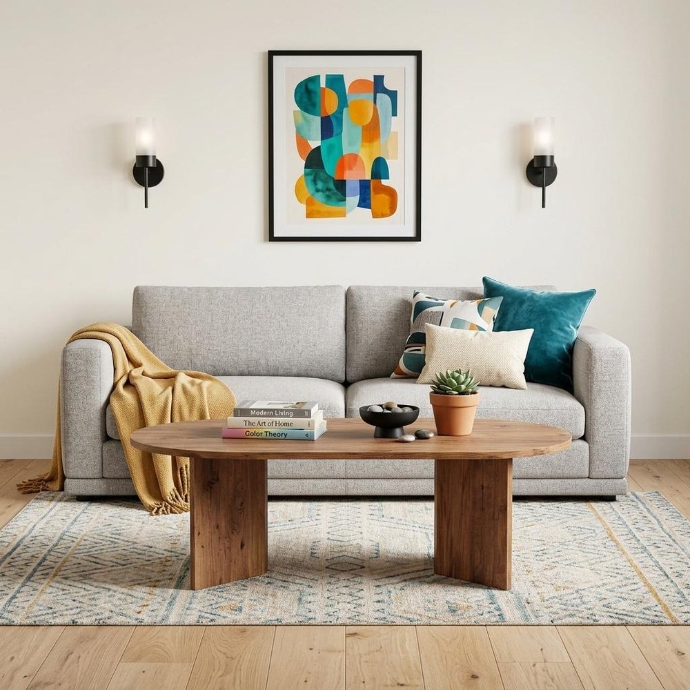 47" Wheat Melamine Veneer And Wood Oval Double Pedestal Coffee Table