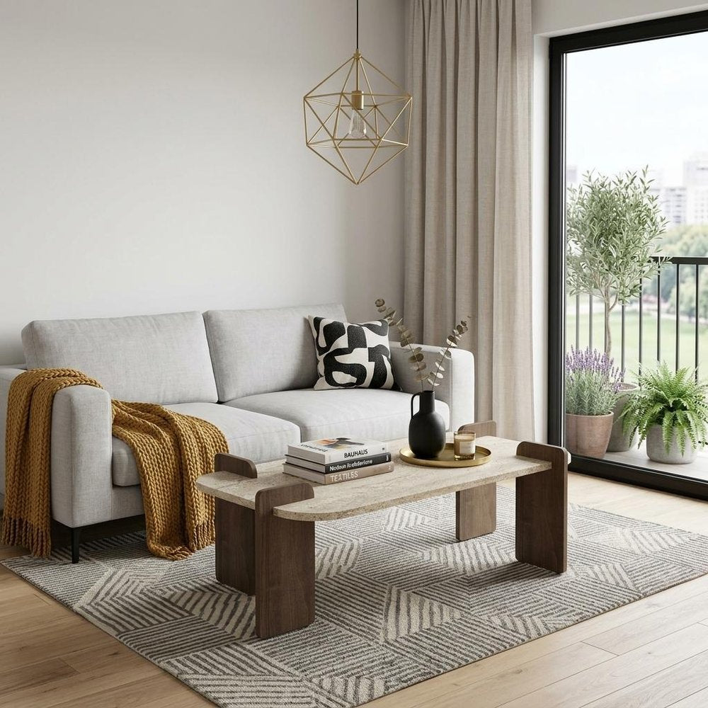 48" Tan Melamine Veneer And Wood Block Coffee Table