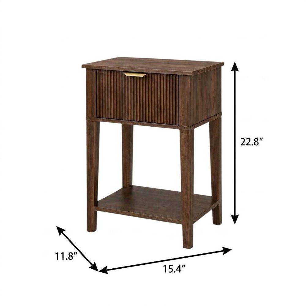 Set of Two 23" Natural Wood Ribbed Texture One Drawer Nightstand HomeRoots
