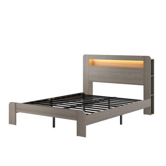 Gray Solid Wood Queen Bed Frame With USB