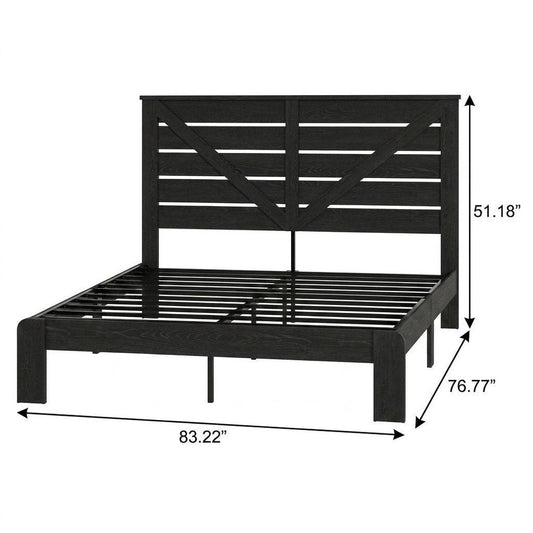 Black Metal Steel And Wood King Bed Frame