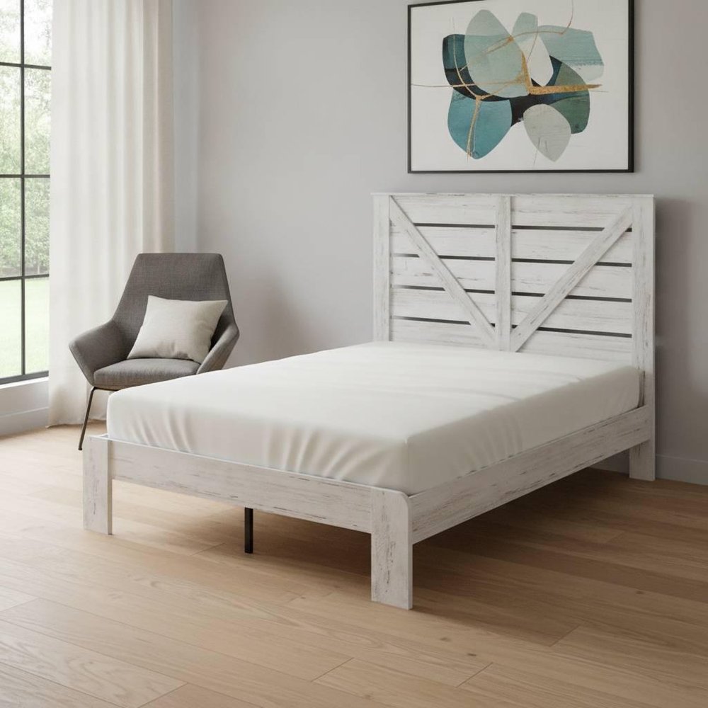 White Solid Wood Metal And Wood Full Bed Frame HomeRoots