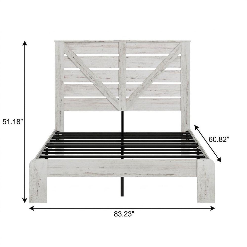 White Solid Wood Metal Steel And Wood Queen Bed Frame HomeRoots