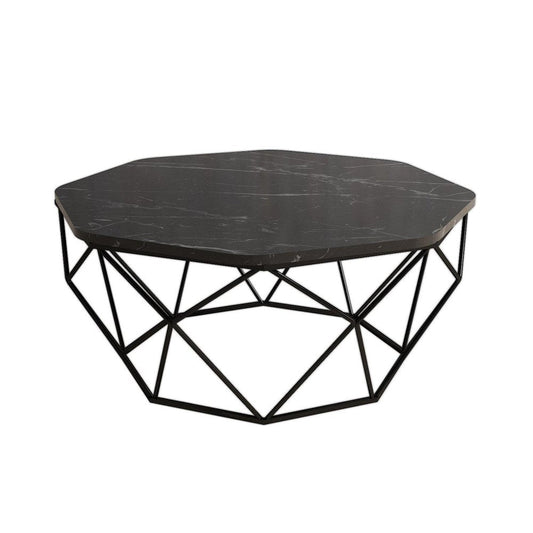 36" Black Melamine Veneer And Steel Octagon Frame Coffee Table