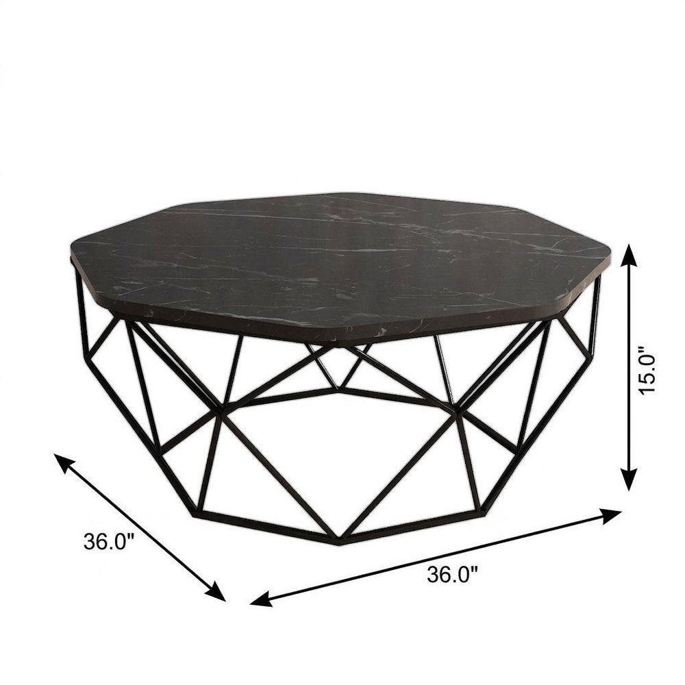 36" Black Melamine Veneer And Steel Octagon Frame Coffee Table HomeRoots
