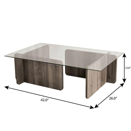 42" Unfinished And Walnut Glass And Wood Double Pedestal Coffee Table