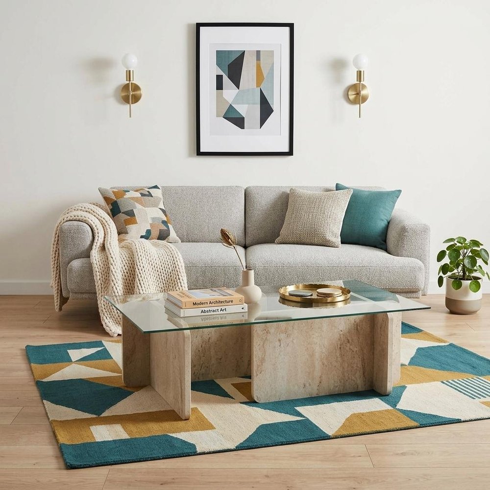 42" Unfinished Glass And Wood Double Pedestal Coffee Table