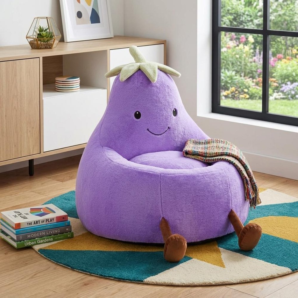 30" Purple Faux Fur Reclining Bean Bag Chair