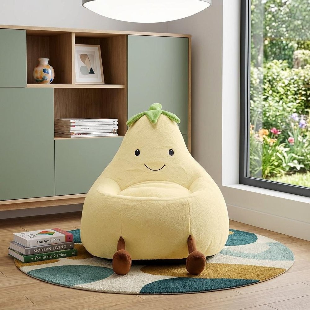 30" Yellow Faux Fur Reclining Bean Bag Chair