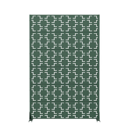 72" Green Geometric Steel Six Panel Outdoor Privacy Screen