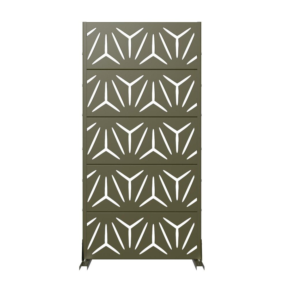 60" Gray Geometric Steel Five Panel Outdoor Privacy Screen HomeRoots