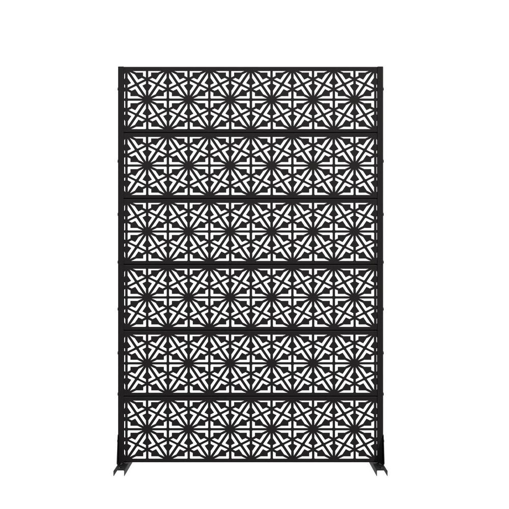 72" Black Geometric Steel Six Panel Outdoor Privacy Screen HomeRoots