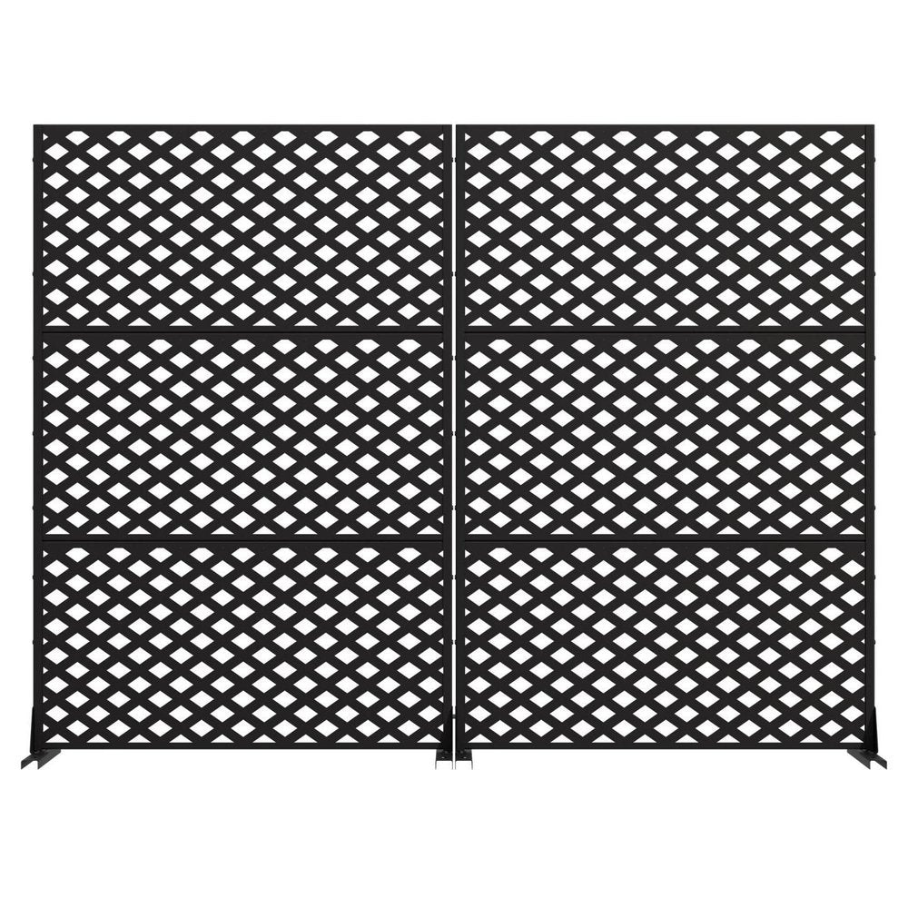 Set Of Two Black Geometric Steel Six Panel Outdoor Privacy Screen HomeRoots