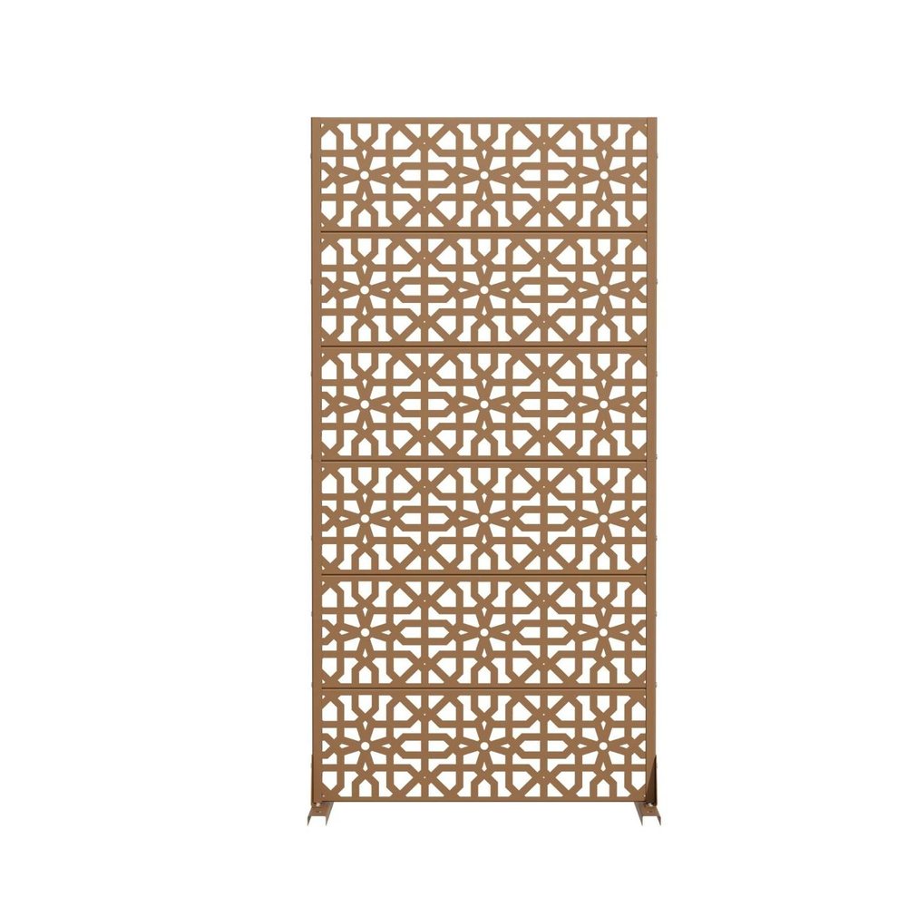 72" Brown Geometric Steel Six Panel Outdoor Privacy Screen HomeRoots